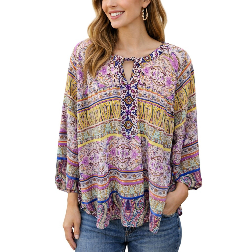 Fig & Flower Peasant Lace Chiffon Blouse Size Medium